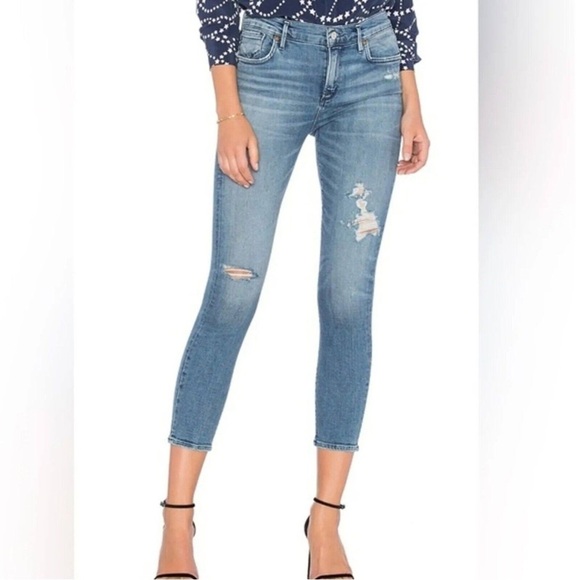 Agolde Sophie Spell Cropped Distressed Skinny Jeans - Picture 2 of 8